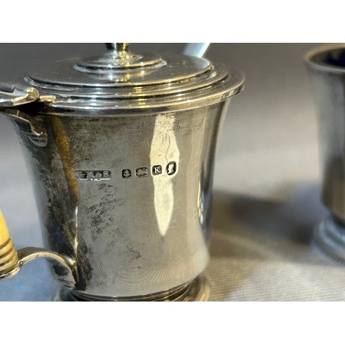 203 - Art deco 3pcs Sterling silver - Birmingham mustard pot with spoon + salt and pepper pot - Viewing Se... 