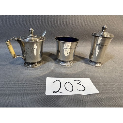 203 - Art deco 3pcs Sterling silver - Birmingham mustard pot with spoon + salt and pepper pot - Viewing Se... 