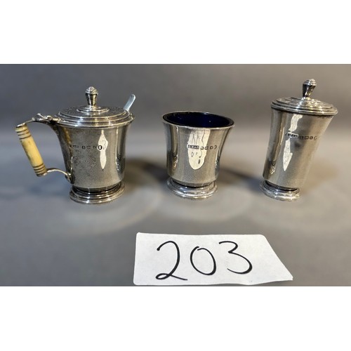 203 - Art deco 3pcs Sterling silver - Birmingham mustard pot with spoon + salt and pepper pot - Viewing Se... 