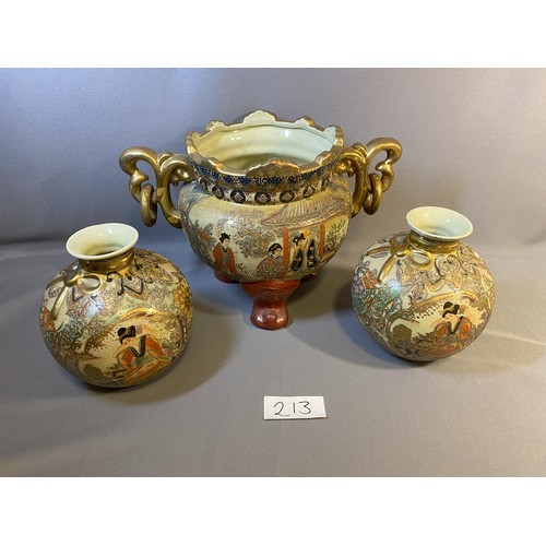 213 - 2 x Oriental vases and matching satsuma vase - Viewing Section: O16