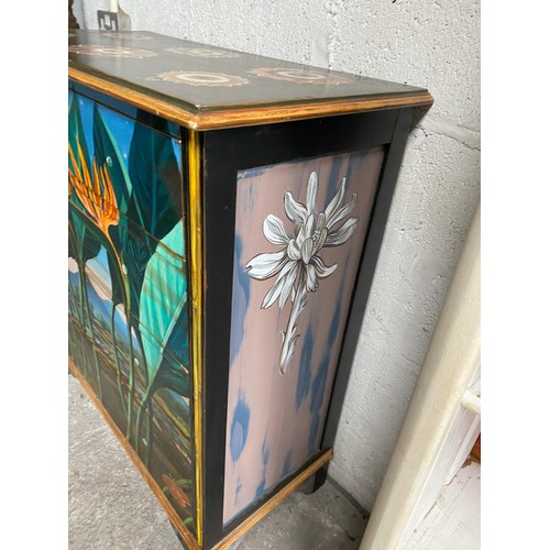 283 - Hand painted chest of drawers - missing knobs + caster 92 x 45 x 108cm Approx. - Viewing Section: S5