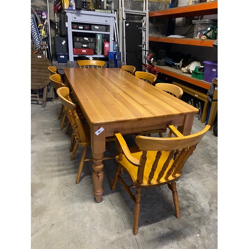 4 - Large Pine Table with 6 chairs + 2 x Carvers - 195 x 92 x 78 cm approx. - Viewing Section S8