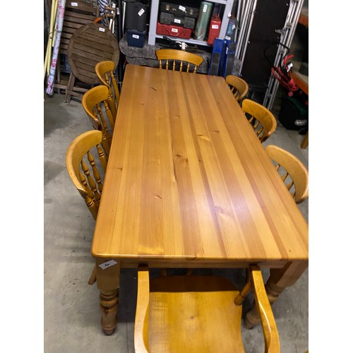 4 - Large Pine Table with 6 chairs + 2 x Carvers - 195 x 92 x 78 cm approx. - Viewing Section S8