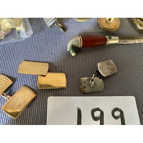 199 - Selection of Buttons, Tie Clips, Cuff links etc, Including Hallmarked gold and silver - Viewing Sect... 