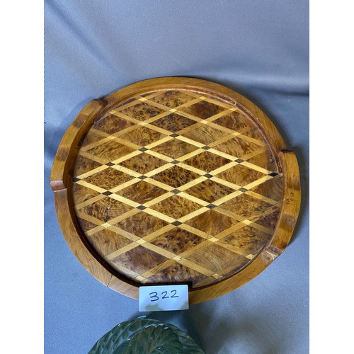 322 - Inlaid Wooden Tray & Glass Ornament - Viewing Section: O38