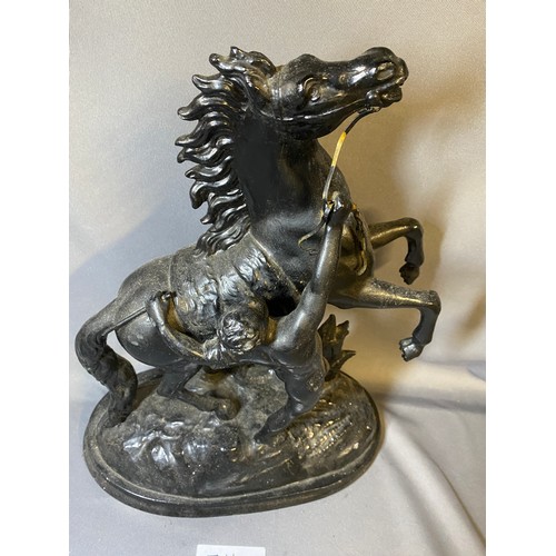 311 - Horse & man sculpture - Metal on a wooden base - Viewing Section: O40