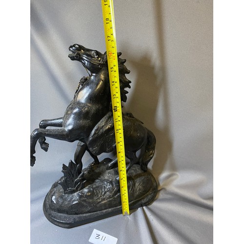 311 - Horse & man sculpture - Metal on a wooden base - Viewing Section: O40