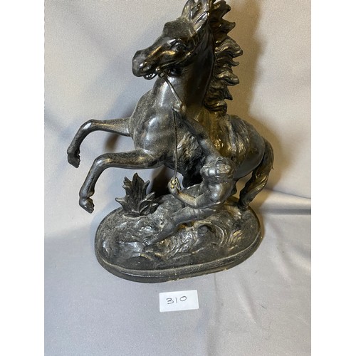 310 - Horse & man sculpture - Metal on a wooden base - Viewing Section: O40