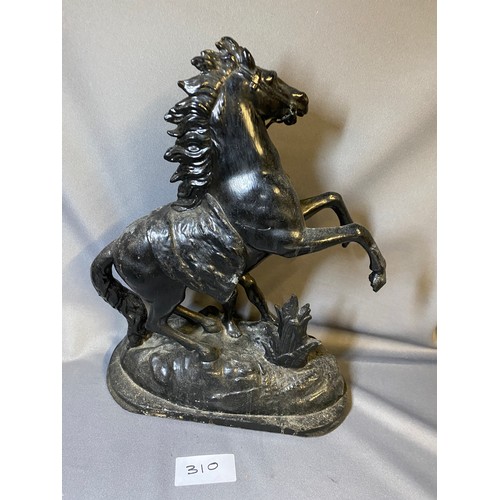 310 - Horse & man sculpture - Metal on a wooden base - Viewing Section: O40