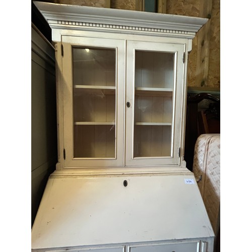 436 - Pine/Cream Painted Bureau with glass topped cabinet - Viewing Section: S16