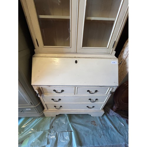 436 - Pine/Cream Painted Bureau with glass topped cabinet - Viewing Section: S16