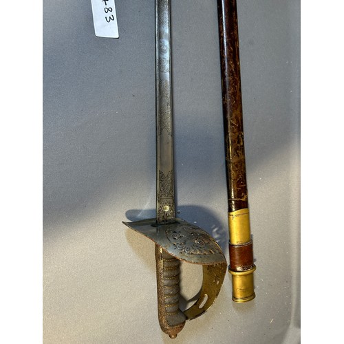 483 - Indian Officers ceremonial sword with leather and brass scabbard - Viewing Section: O20