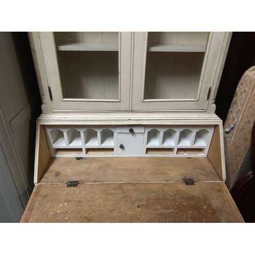 436 - Pine/Cream Painted Bureau with glass topped cabinet - Viewing Section: S16