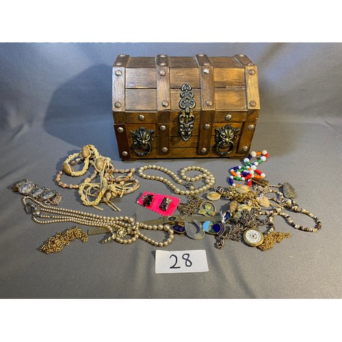 28 - Chest jewellery box and various jewellery - Viewing Section: O12