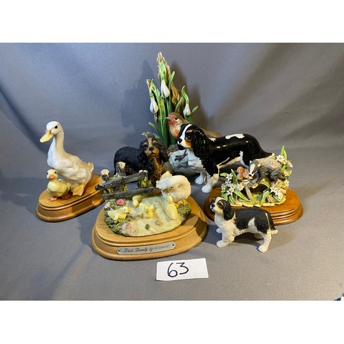 63 - Selection of animal ornaments -  Spaniel, badger, ducks, robin - Viewing Section: O38