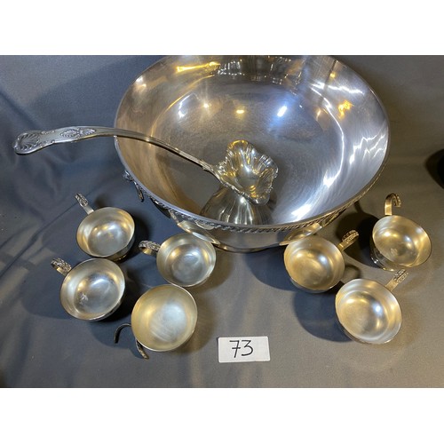 73 - Silver plated punch bowl, spoon & cups - Viewing Section: O45