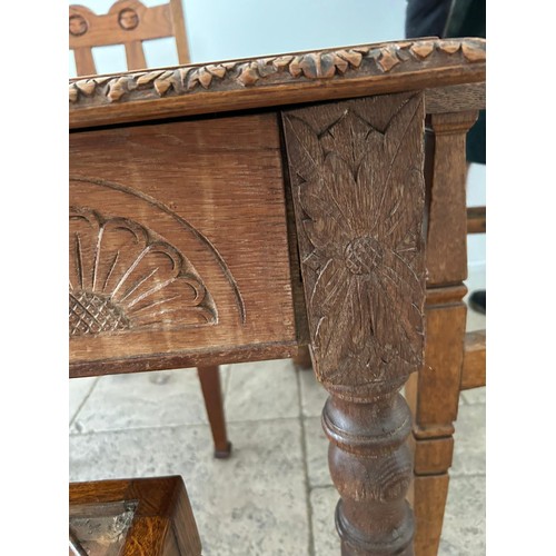 81 - Antique carved table with drawer + 6 chairs (77H x 183W x 91D cm approx.) - Viewing Section: S8