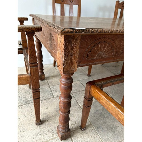 81 - Antique carved table with drawer + 6 chairs (77H x 183W x 91D cm approx.) - Viewing Section: S8