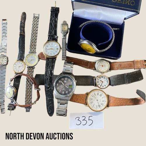 335 - Selection of various watches including Seiko (broken strap but new battery and working) MsF & many m... 