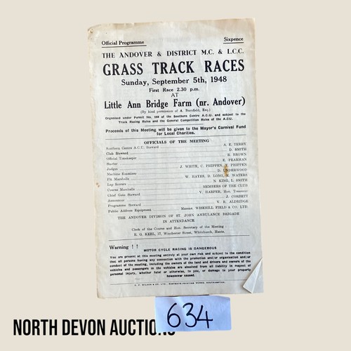 634 - 1 Andover & District Program Grass Track Races 1948 - Viewing Section: O2