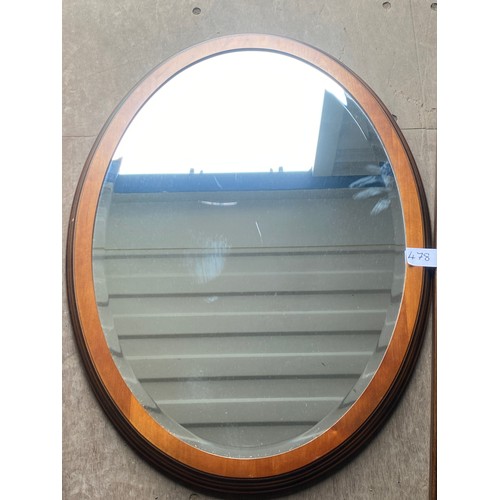 478 - 2 x Mirrors wooden framed - Oval 79cms x 57cms approximately, rectangular 79cms x 35cms approximatel... 