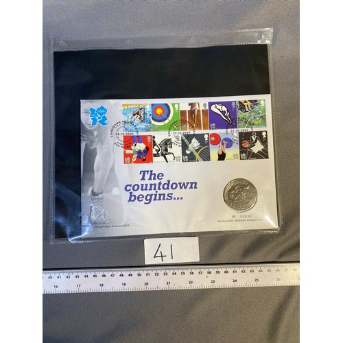 41 - 20212 London Olympic Countdown £5 Uncirculated coin + First day cover - Viewing Section: O1B