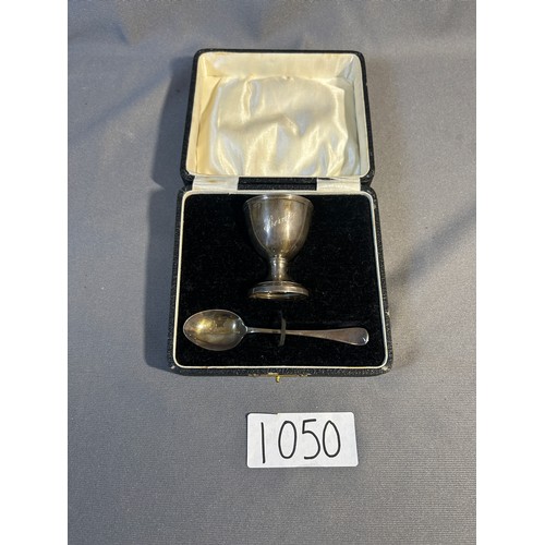 1050 - Silver Hallmarked egg cups & Spoons - Viewing Section: O47