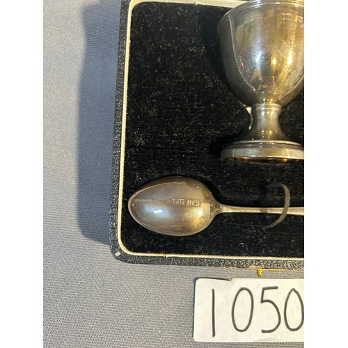 1050 - Silver Hallmarked egg cups & Spoons - Viewing Section: O47