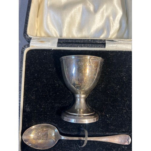 1050 - Silver Hallmarked egg cups & Spoons - Viewing Section: O47