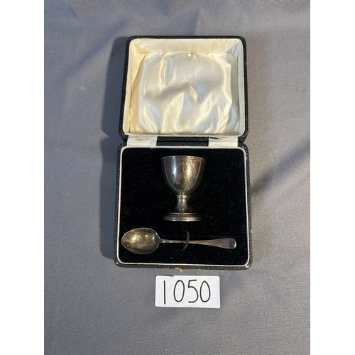 1050 - Silver Hallmarked egg cups & Spoons - Viewing Section: O47