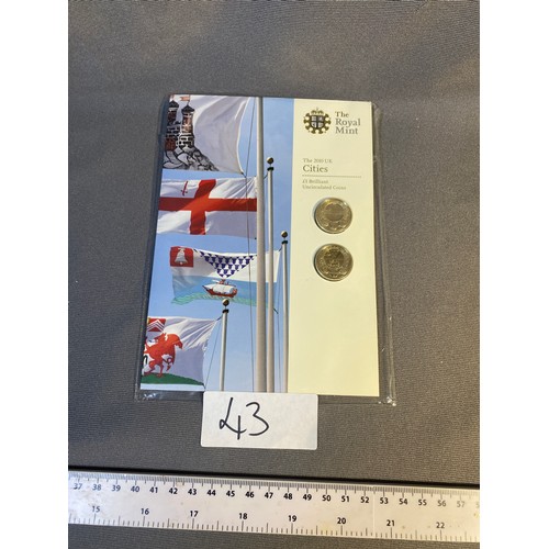 43 - Royal mint 2010 Brilliant Uncirculated cities London & Belfast £1 coins  - Viewing Section:  O1B