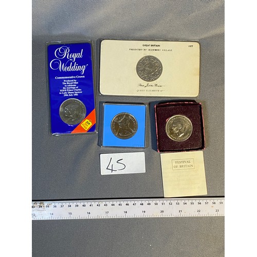 45 - Bluebury Village Silver Jubilee crown +3 x commemorative coins  - Viewing Section:  O1B