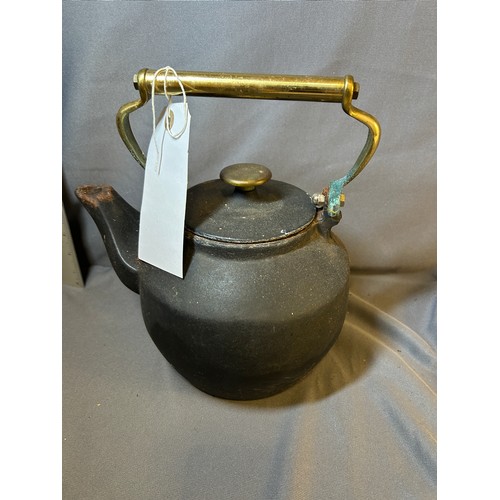 70 - Heavy cast & brass teapot/kettle