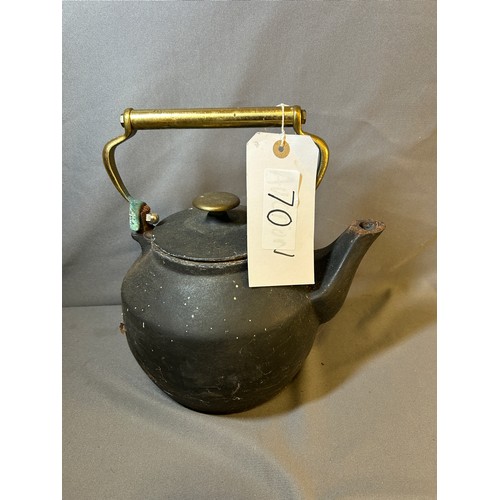 70 - Heavy cast & brass teapot/kettle