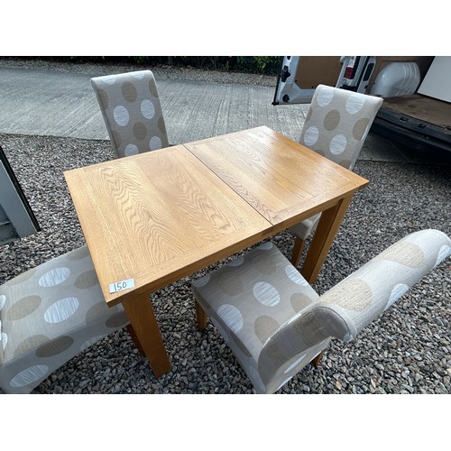 150 - Light Oak Extending table with 4 x Chairs (115 x 75 cm approx. when not extended)