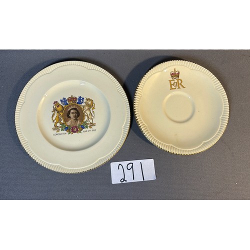 291 - Clarice Cliff Coronation plate & saucer