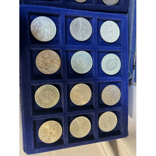 309 - Coin box containing UK crowns and Jersey and Guernsey pennies from 1923-1959