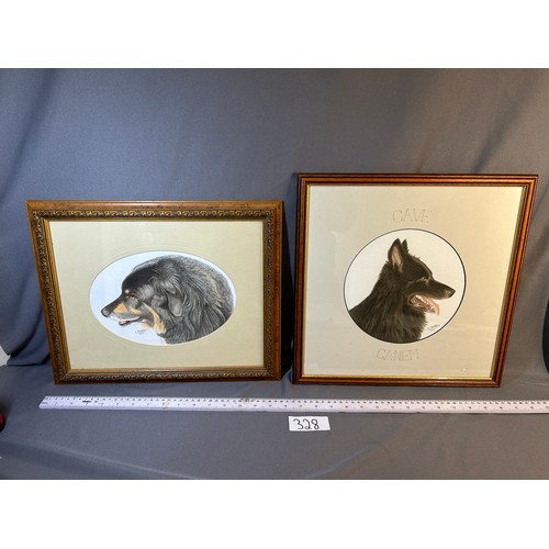 328 - 2 x Dog portraits, original watercolour by C Peeters