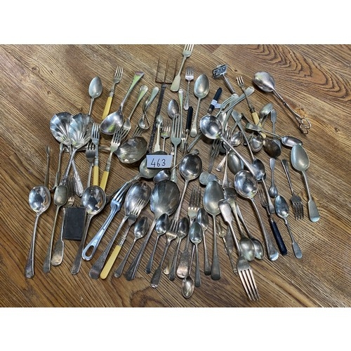 463 - Bag of assorted cutlery - mostly vintage - 1 x knife & 1 x fork with silver bands