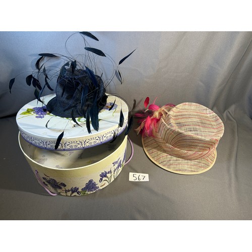 567 - 2 x ladies hats & hat box