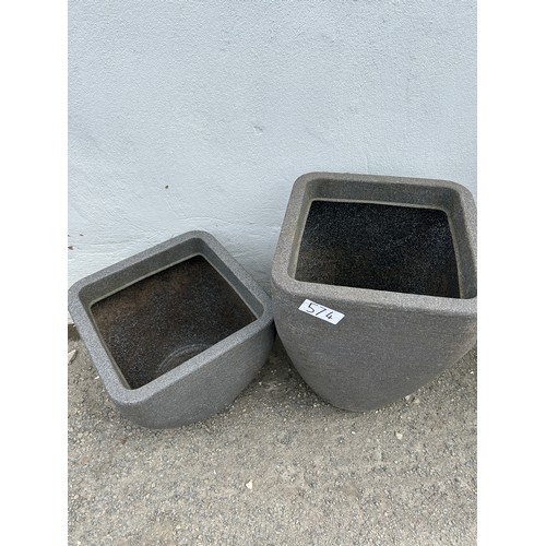 574 - Set of 2 grey plastic planters