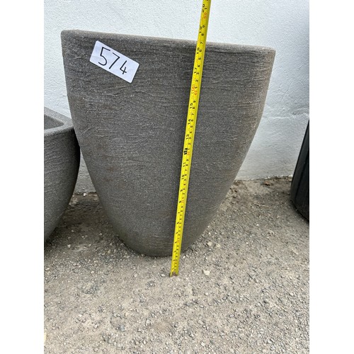 574 - Set of 2 grey plastic planters