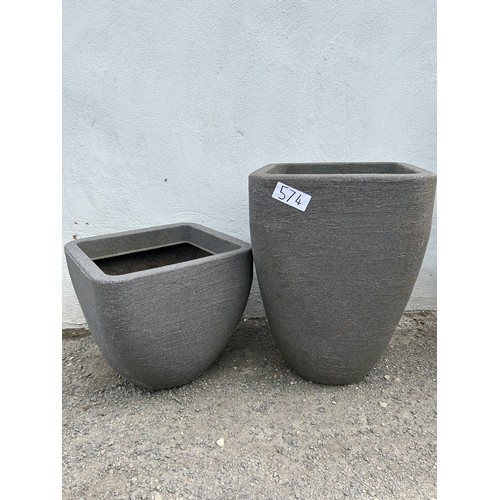 574 - Set of 2 grey plastic planters