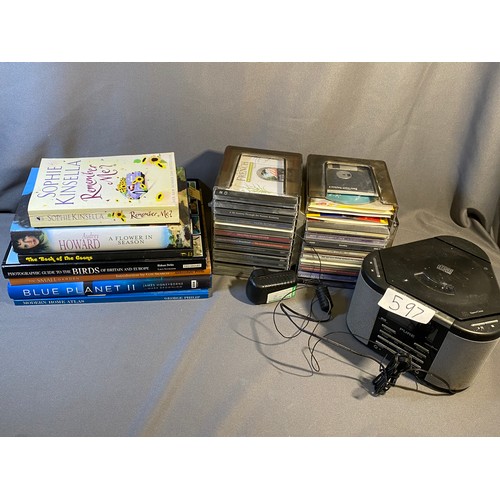 597 - CD player/radio, CDs & Books