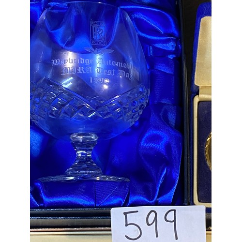 599 - Miscellaneous items - to include presentation brandy glass (Rolls Royce) and boxed cutlery