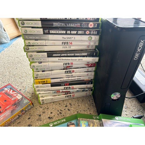 671 - X-Box 360 - missing power wire & a large collection of various games (360, PS2 Xbox one + others)