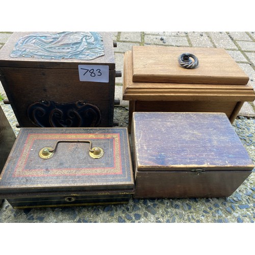 783 - Miscellaneous collection of 4 assorted wooden boxes and metal cash box