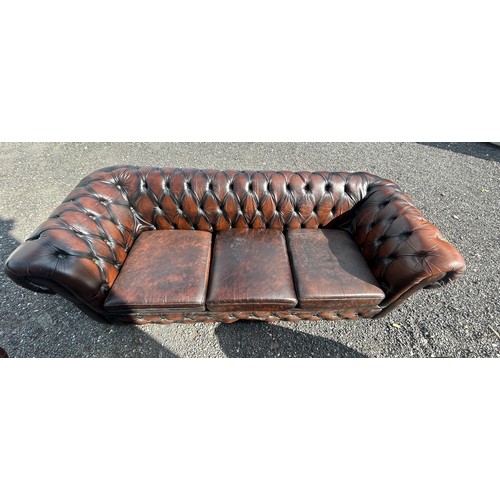 771 - Chesterfield style leather three seater sofa & two chairs