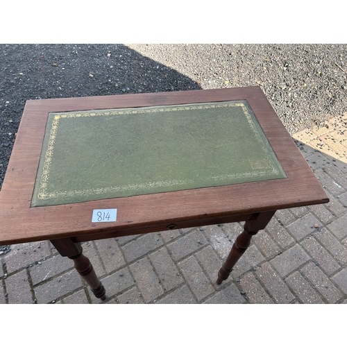 814 - Green leather topped side table with drawer - 110 x 51x 37cm approx.