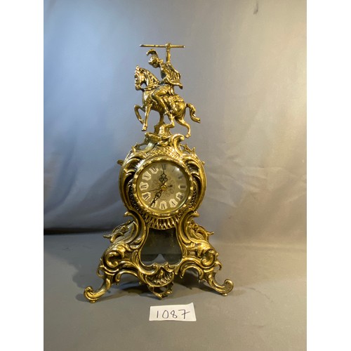 1087 - Heavy brass ornate mantel clock - battery operated